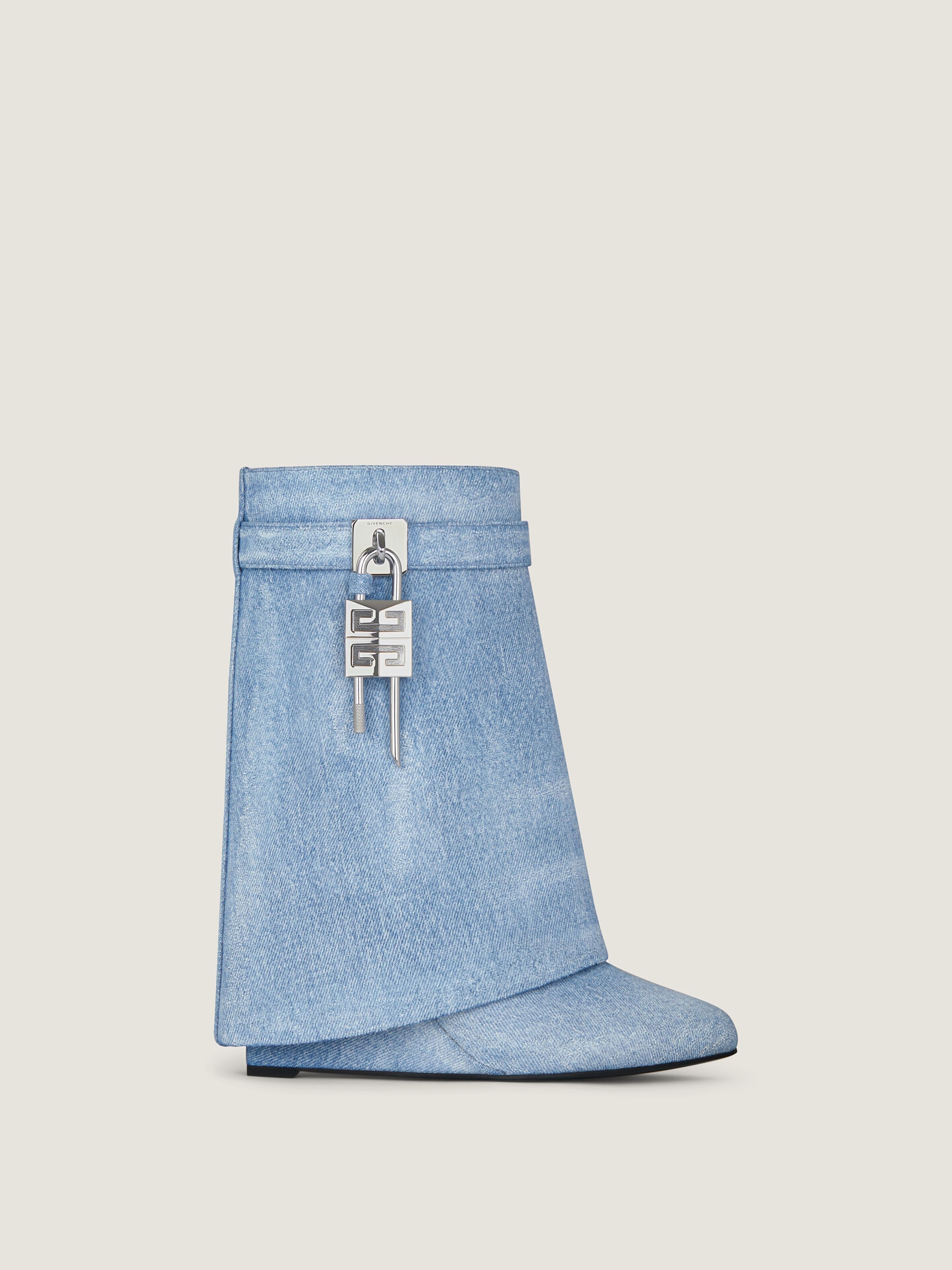 Shark Lock ankle boots in washed denim